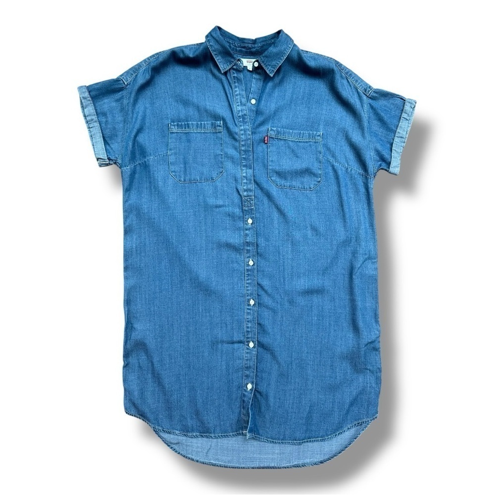Levi’s Short Sleeve Chambray Button Front Mini Shirt Dress | Women’s Medium - Picture 6 of 10